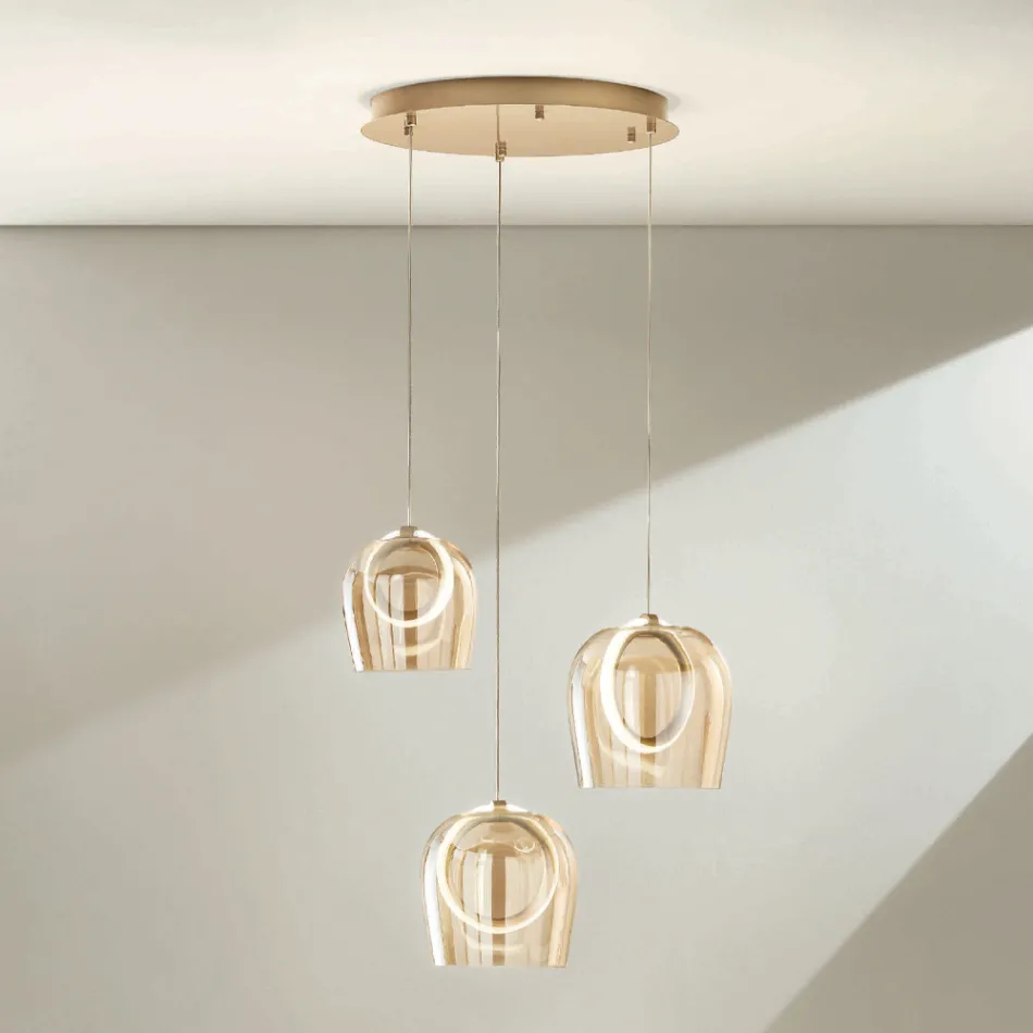 Lampadario con 3 Luci LED in Metallo Verniciato e Vetro Opzionale - Cedro Viadurini