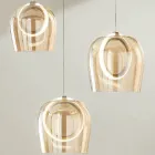 Lampadario con 3 Luci LED in Metallo Verniciato e Vetro Opzionale - Cedro Viadurini