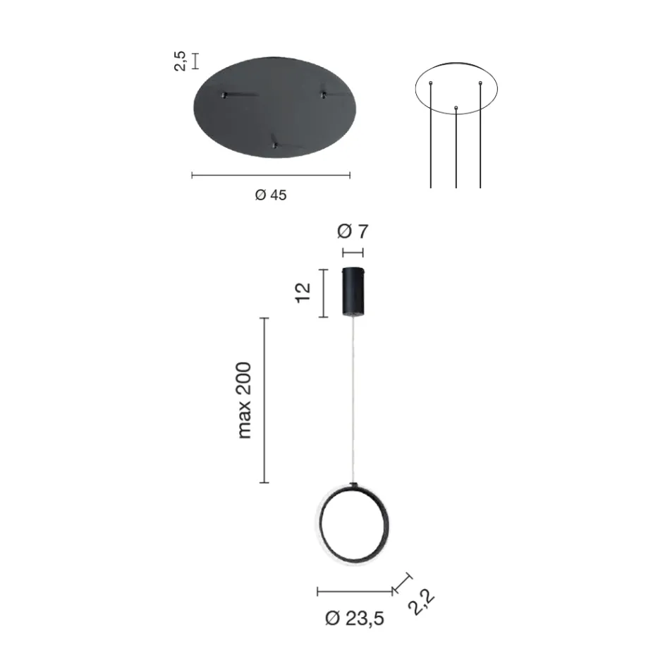 Lampadario con 3 Luci LED in Metallo Verniciato e Vetro Opzionale - Cedro Viadurini