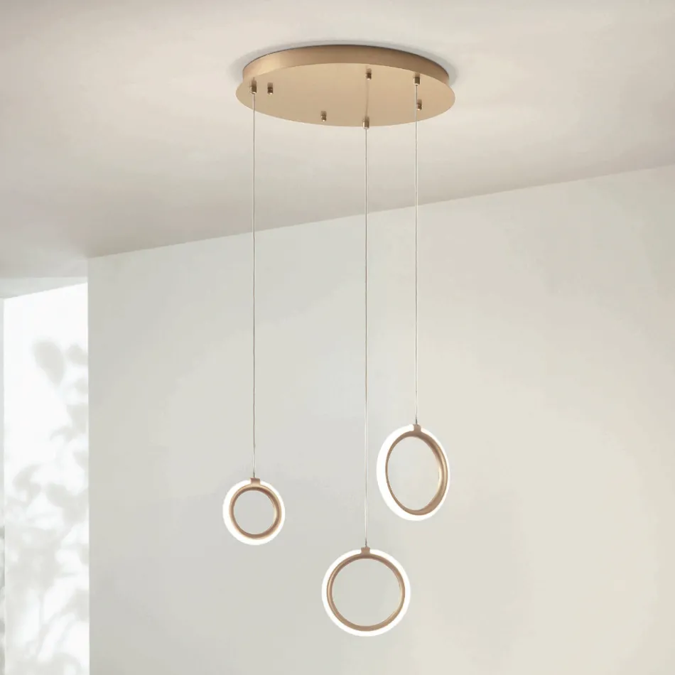 Lampadario con 3 Luci LED in Metallo Verniciato e Vetro Opzionale - Cedro Viadurini