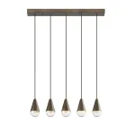 Lampadario con 5 Luci in Ferro e Vetro Made in Italy - Nuvoloso Viadurini