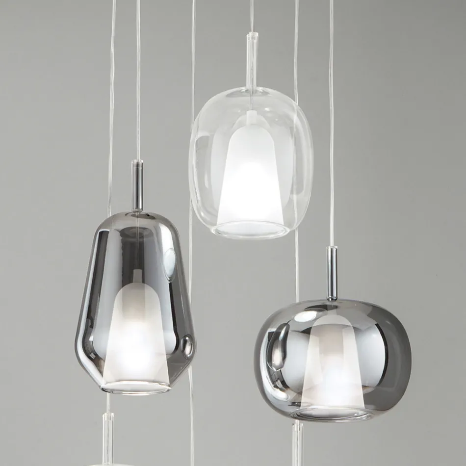 Lampadario con 6 Diffusori in Vetro Fumè e Trasparente Made in Italy - Trilly Viadurini