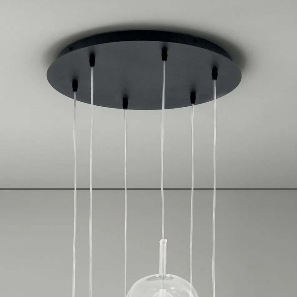 Lampadario con 6 Diffusori in Vetro Fumè e Trasparente Made in Italy - Trilly Viadurini
