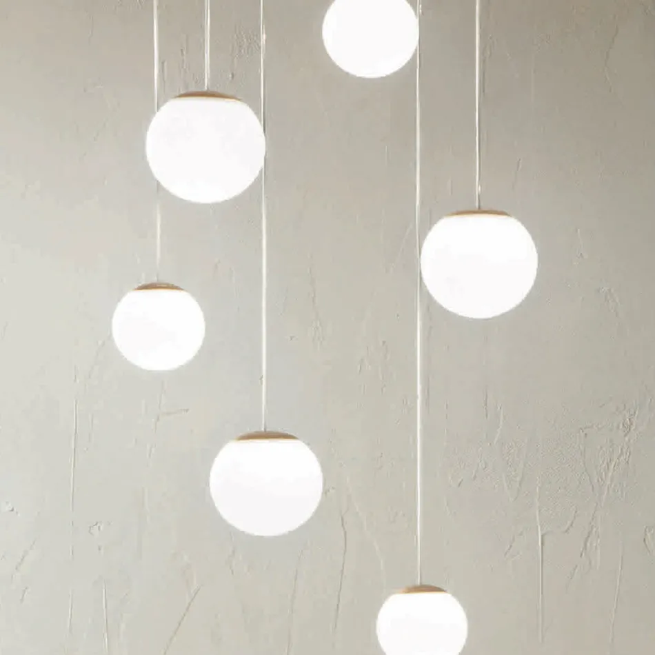 Lampadario con 6 LED Coperti da Vetro Opzionale e Base in Metallo - Faggio Viadurini