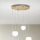 Lampadario con 6 LED Coperti da Vetro Opzionale e Base in Metallo - Faggio Viadurini
