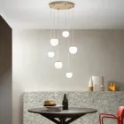 Lampadario con 6 LED Coperti da Vetro Opzionale e Base in Metallo - Faggio Viadurini