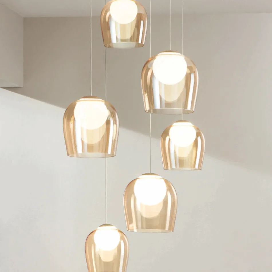 Lampadario con 6 LED Coperti da Vetro Opzionale e Base in Metallo - Faggio Viadurini