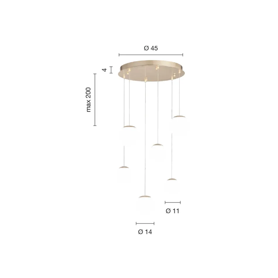 Lampadario con 6 LED Coperti da Vetro Opzionale e Base in Metallo - Faggio Viadurini