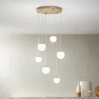 Lampadario con 6 LED Coperti da Vetro Opzionale e Base in Metallo - Faggio Viadurini