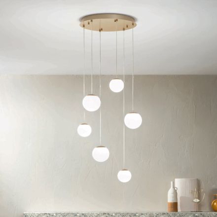 Lampadario con 6 LED Coperti da Vetro Opzionale e Base in Metallo - Faggio Viadurini
