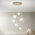 Lampadario con 6 LED Coperti da Vetro Opzionale e Base in Metallo - Faggio