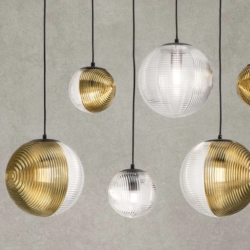 Lampadario con 6 Luci in Vetro Soffiato a Forma di Sfera Made in Italy - Prilla Viadurini