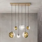 Lampadario con 6 Luci in Vetro Soffiato a Forma di Sfera Made in Italy - Prilla Viadurini