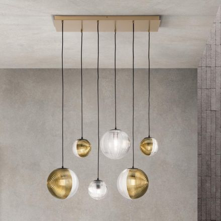Lampadario con 6 Luci in Vetro Soffiato a Forma di Sfera Made in Italy - Prilla Viadurini