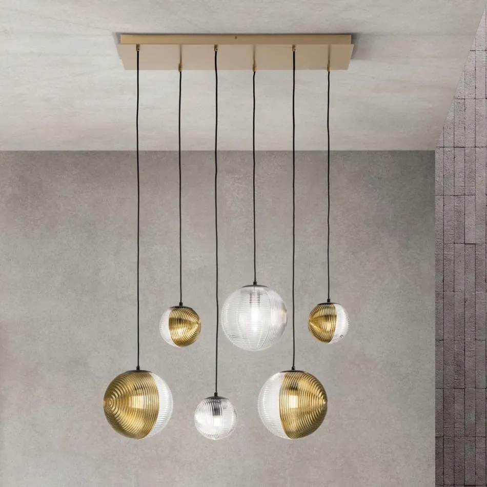 Lampadario con 6 Luci in Vetro Soffiato a Forma di Sfera Made in Italy - Prilla Viadurini