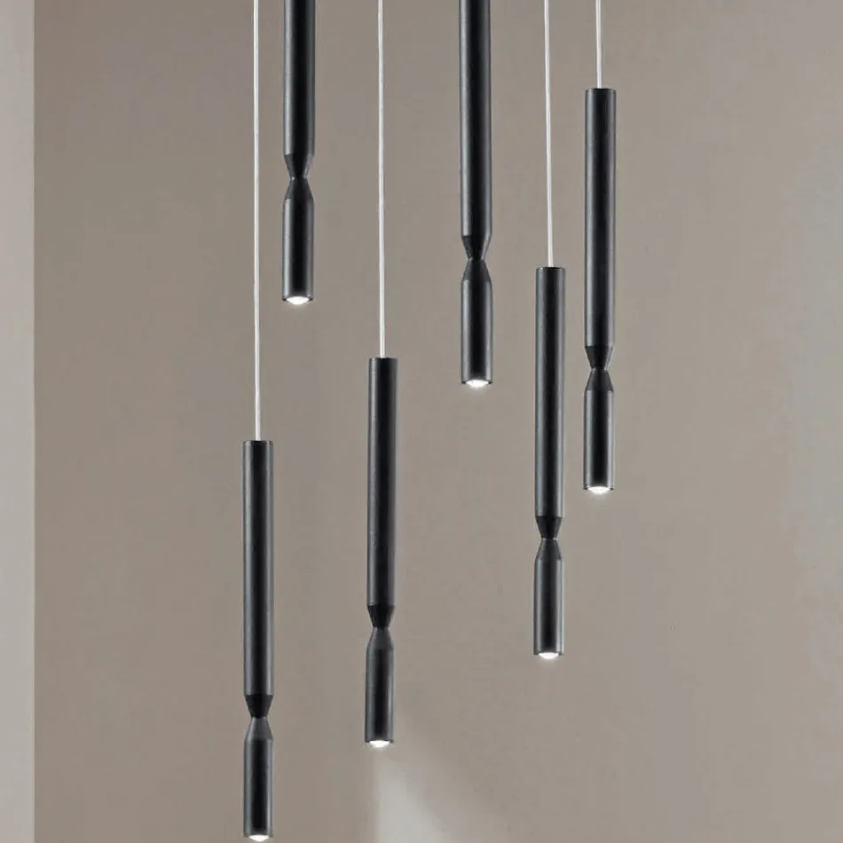 Lampadario con 6 Luci LED in Metallo Verniciato e Cavi Regolabili - Larice Viadurini