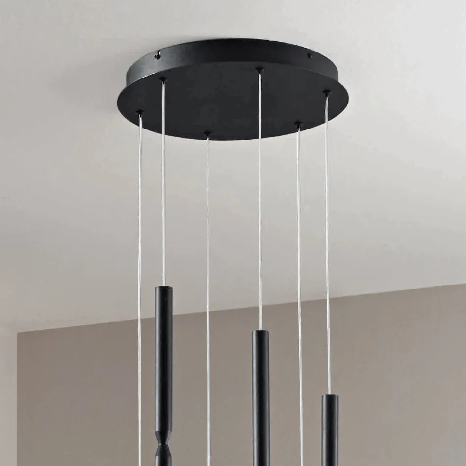 Lampadario con 6 Luci LED in Metallo Verniciato e Cavi Regolabili - Larice Viadurini