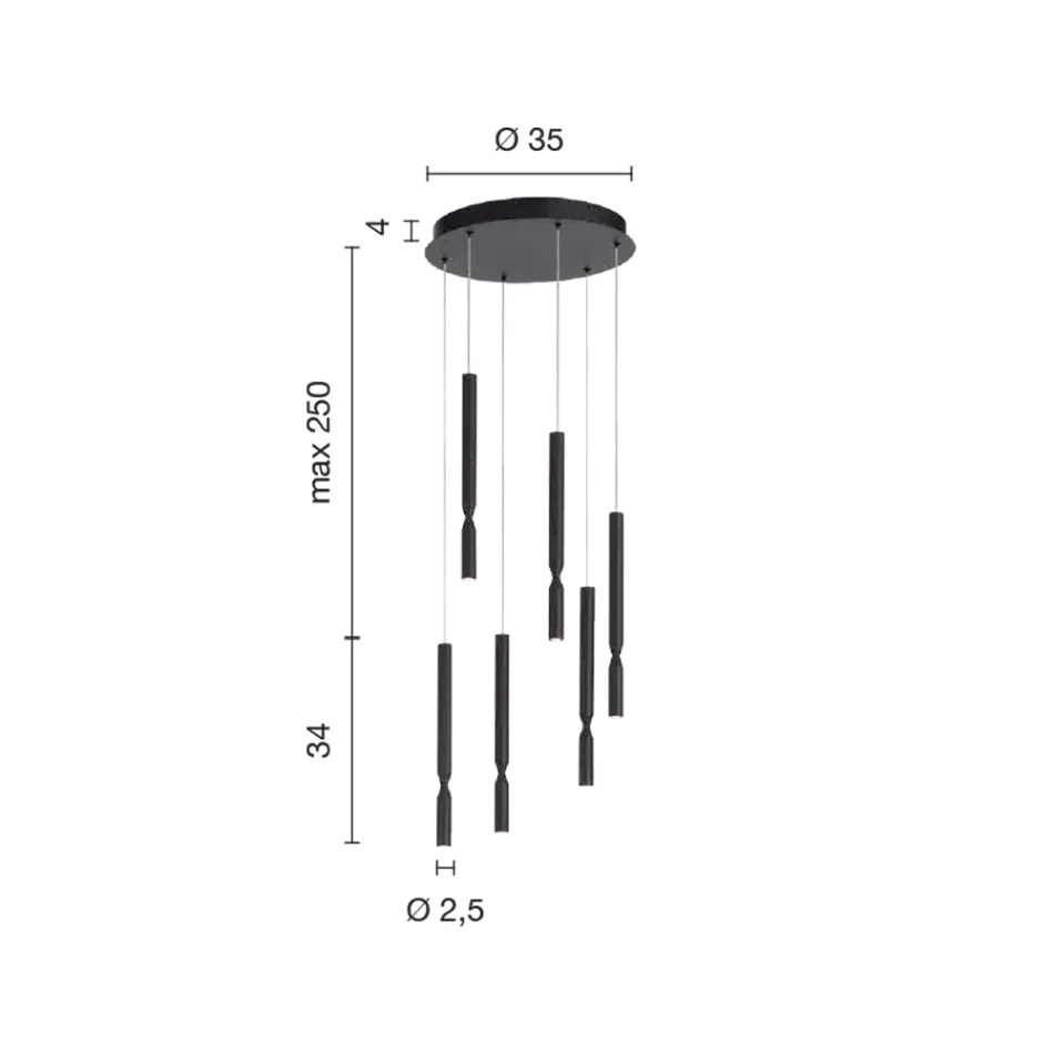 Lampadario con 6 Luci LED in Metallo Verniciato e Cavi Regolabili - Larice Viadurini