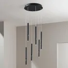 Lampadario con 6 Luci LED in Metallo Verniciato e Cavi Regolabili - Larice Viadurini
