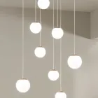 Lampadario con 8 LED Coperti da Vetro Colorato Opzionale e Base in Metallo - Faggio Viadurini