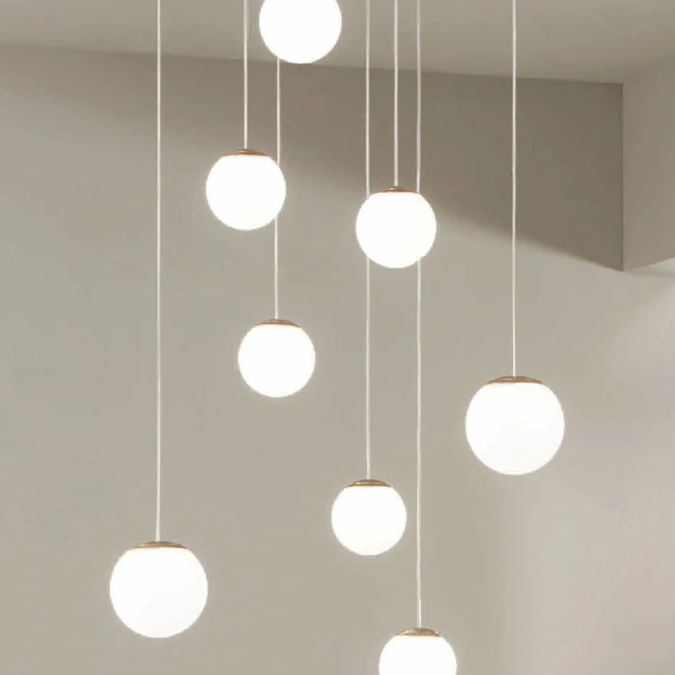 Lampadario con 8 LED Coperti da Vetro Colorato Opzionale e Base in Metallo - Faggio Viadurini