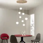 Lampadario con 8 LED Coperti da Vetro Colorato Opzionale e Base in Metallo - Faggio Viadurini
