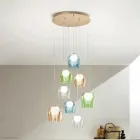 Lampadario con 8 LED Coperti da Vetro Colorato Opzionale e Base in Metallo - Faggio Viadurini