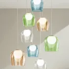 Lampadario con 8 LED Coperti da Vetro Colorato Opzionale e Base in Metallo - Faggio Viadurini