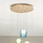 Lampadario con 8 LED Coperti da Vetro Colorato Opzionale e Base in Metallo - Faggio Viadurini