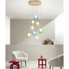 Lampadario con 8 LED Coperti da Vetro Colorato Opzionale e Base in Metallo - Faggio Viadurini