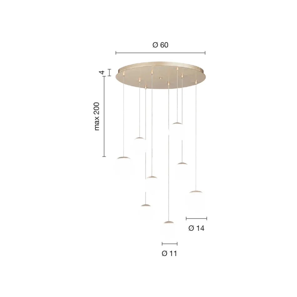 Lampadario con 8 LED Coperti da Vetro Colorato Opzionale e Base in Metallo - Faggio Viadurini