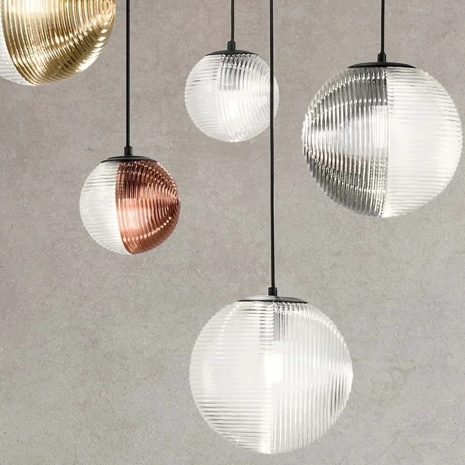 Lampadario con 8 Luci in Vetro Soffiato a Forma di Sfera Made in Italy - Prilla Viadurini