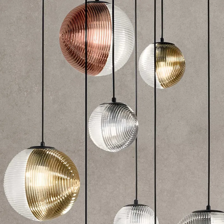 Lampadario con 8 Luci in Vetro Soffiato a Forma di Sfera Made in Italy - Prilla Viadurini