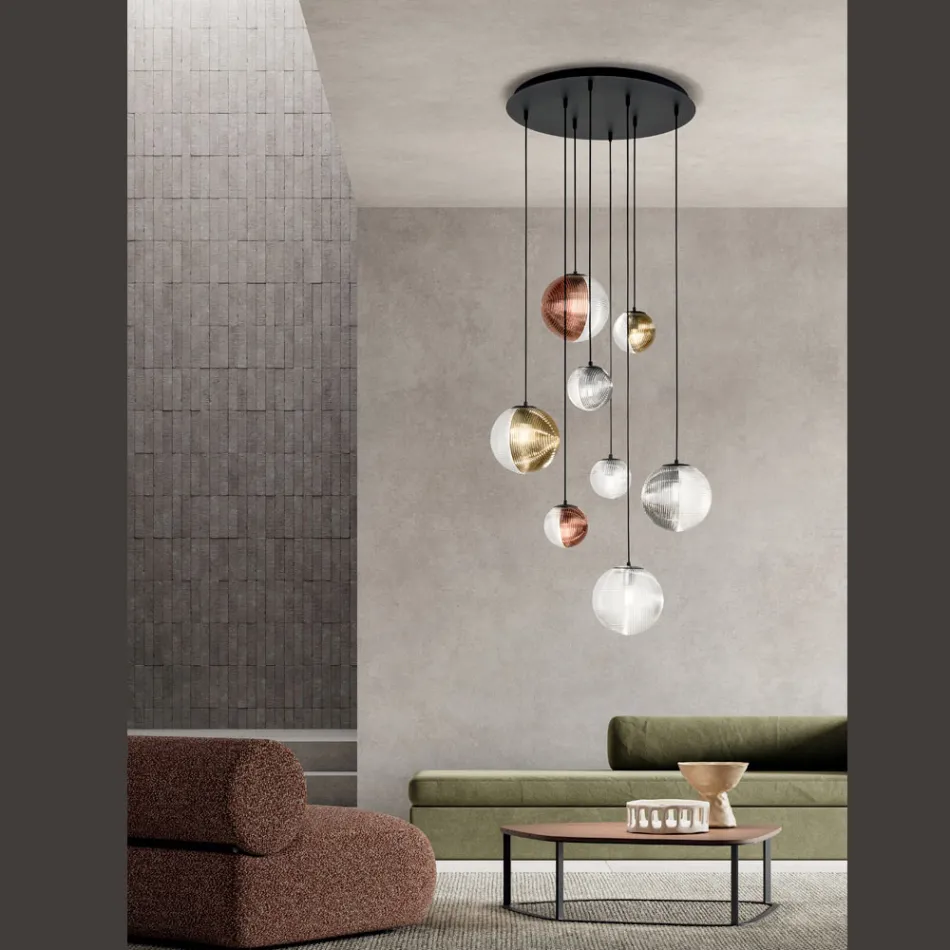 Lampadario con 8 Luci in Vetro Soffiato a Forma di Sfera Made in Italy - Prilla Viadurini