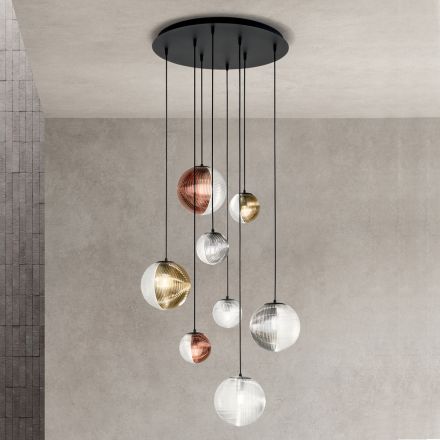 Lampadario con 8 Luci in Vetro Soffiato a Forma di Sfera Made in Italy - Prilla Viadurini