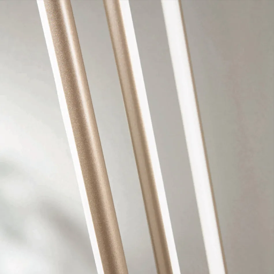 Lampadario con 8 Luci LED in Metallo Verniciato Oro e Cavetti Regolabili - Arancio Viadurini