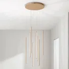Lampadario con 8 Luci LED in Metallo Verniciato Oro e Cavetti Regolabili - Arancio Viadurini