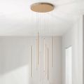 Lampadario con 8 Luci LED in Metallo Verniciato Oro e Cavetti Regolabili - Arancio