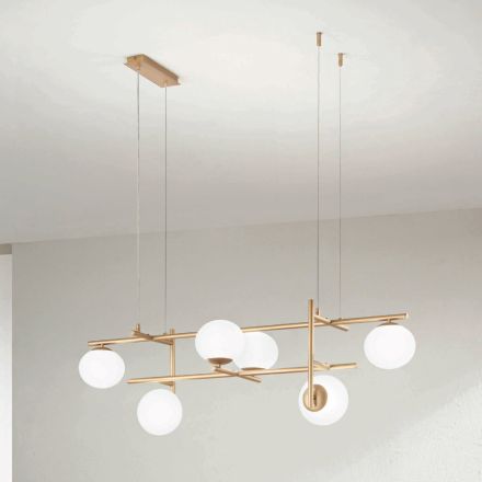 Lampadario con LED in Metallo Verniciato Color Oro e Vetro Soffiato - Ailanto Viadurini