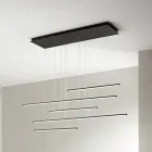 Lampadario con Luci LED Orizzontali in Metallo e Cavetti Regolabili - Arancio Viadurini