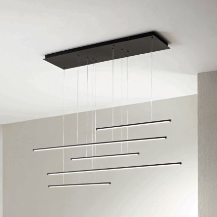 Lampadario con Luci LED Orizzontali in Metallo e Cavetti Regolabili - Arancio Viadurini