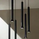Lampadario con Montatura Metallica Verniciata Nero e Cavi Regolabili - Betulla Viadurini