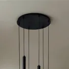 Lampadario con Montatura Metallica Verniciata Nero e Cavi Regolabili - Betulla Viadurini