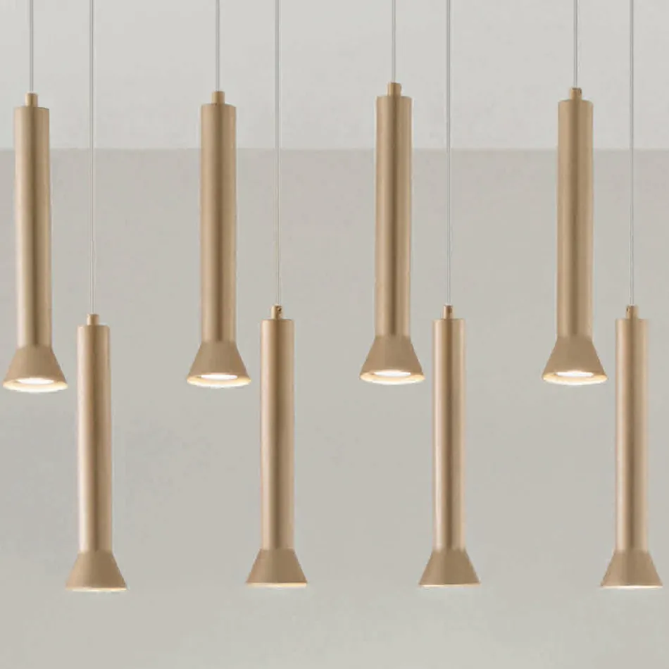 Lampadario con Montatura Metallica Verniciata Oro e Cavi Regolabili - Betulla Viadurini