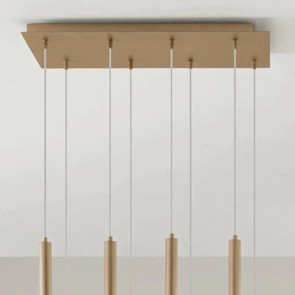 Lampadario con Montatura Metallica Verniciata Oro e Cavi Regolabili - Betulla Viadurini