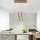 Lampadario con Montatura Metallica Verniciata Oro e Cavi Regolabili - Betulla Viadurini
