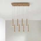 Lampadario con Montatura Metallica Verniciata Oro e Cavi Regolabili - Betulla Viadurini