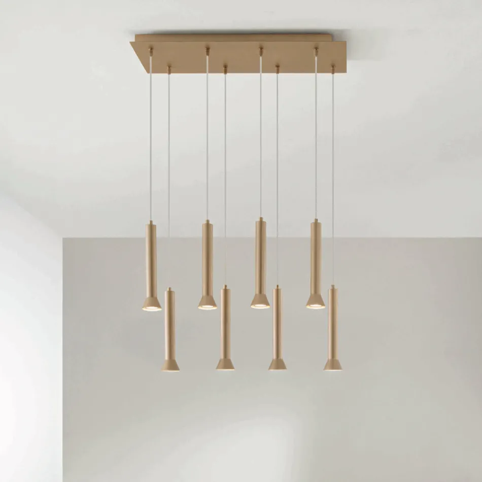 Lampadario con Montatura Metallica Verniciata Oro e Cavi Regolabili - Betulla Viadurini