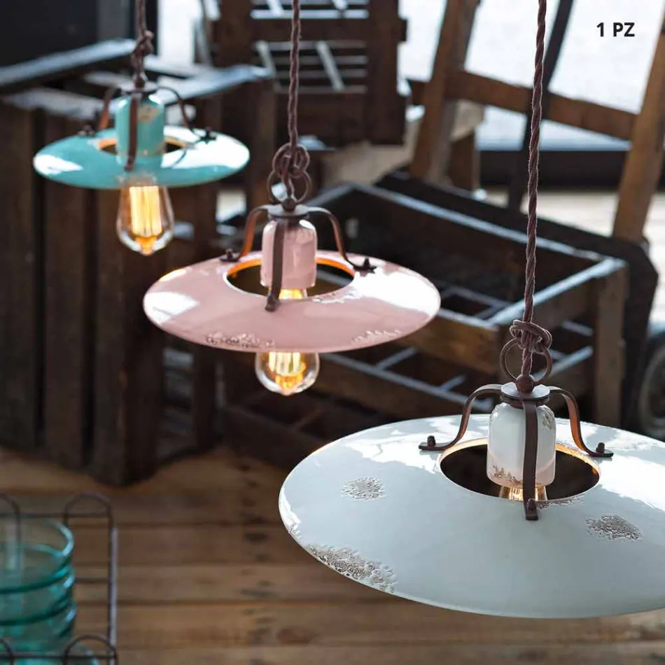 Lampadario country in ceramica e metallo Monica Ferroluce Viadurini