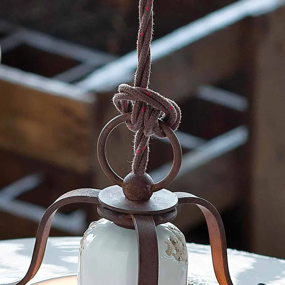 Lampadario country in ceramica e metallo Monica Ferroluce Viadurini